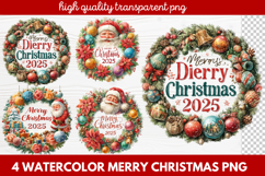 4 Watercolor Merry Christmas PNG | Festive Holiday Product Image 1