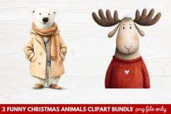 2 Funny Christmas Animals Clipart | Cute Holiday Animal PNG Product Image 1