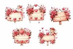 Valentine Wooden Signs Watercolor Clipart Product Image 7