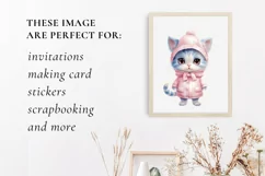 Winter Cute Pink Cat Watercolor Sublimation PNG Product Image 3