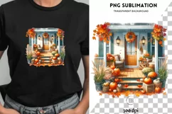 Autumn Porch Sublimation Print, Fall PNG Design for Crafting Product Image 1