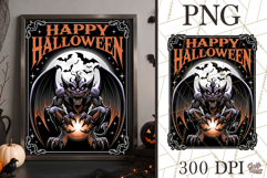 Happy Halloween Gargoyle Monster Sign PNG Graphic Product Image 1
