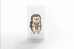 Cute Hedgehog with Backpack Holding Crayons Watercolor PNG Product Image 3