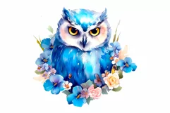 Owl and flowers T- shirt Design. Blue Owl sublimation Product Image 3