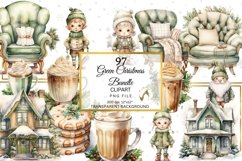 Watercolor Green Christmas Clipart PNG bundle, Cozy Green Product Image 5