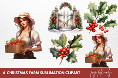 Watercolor Christmas Farm Sublimation Clipart Product Image 1