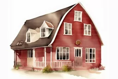 Red Farmhouse clipart, Watercolor house, Red Farm 14 PNG Product Image 8
