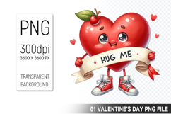 Watercolor Valentine Heart Character Clipart PNG Bundle Product Image 3