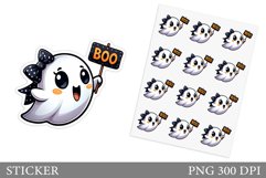 Cute Ghost Sticker Template. Cute Halloween Sticker Design Product Image 1