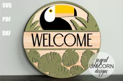 Toucan Welcome Sign SVG | Tropical Birds Door Hanger SVG Product Image 1