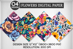 Flowers Seamless Digital Paper, Flowers Background Product Image 1