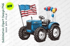 Patriotic Blue Tractor With American Flag Clipart Png Product Image 1
