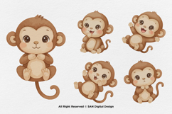 15 Bundle Watercolor Monkey Animal Primate Banana Kids Product Image 7