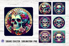Colorful Skull Square Coaster Sublimation Designs Product Image 1