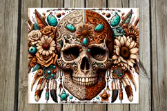 Western skull | straight skinny tumbler sublimation design 2 Product Image 3