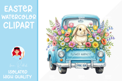 Cute Bunny in Vintage Truck with Spring Flowers,Easter PNG Product Image 1