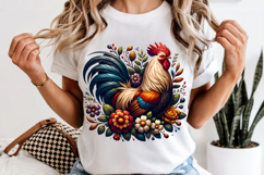 Folk Art Rooster PNG, Rustic Farmhouse Floral Sublimation Product Image 6