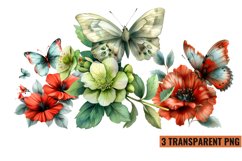 Watercolor Butterflies With Flowers Clipart PNG , Product Image 1