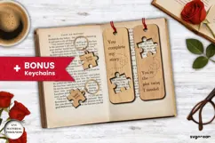 Valentine's Day Couple Bookmarks Laser Cut | Keychain | SVG Product Image 1