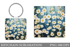 Daisy Flowers Keychain Sublimation. Flowers Keychain Design Product Image 1