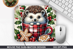 Hedgehog Mouse Pad Sublimation, Christmas Mouse Pad PNG Product Image 1