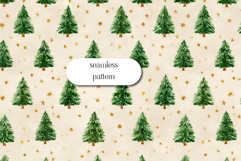 Christmas Tree Seamless Pattern with Golden Stars Product Image 1