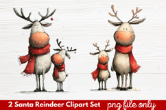 2 Santa Reindeer Clipart Set | Cute Christmas Reindeer PNG Product Image 1