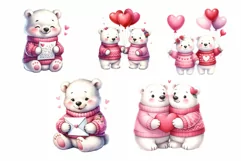 Valentine’s Day Couple Polar bears Watercolor Clipart Product Image 7