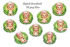 Cabbage Patch Baby Clipart, Newborn Baby PNG Bundle Product Image 3