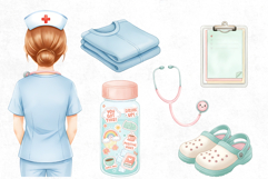 Watercolor Nurse Clipart PNG Bundle - Kawaii Medical Sublima Product Image 2