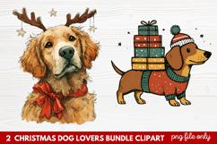 2 Christmas Dog Lovers Clipart | Festive Holiday Puppy PNG Product Image 1
