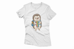 Cute Hedgehog with Backpack Holding Crayons Watercolor PNG Product Image 4