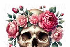 Watercolor Skull & Pink Flowers Sublimation File Product Image 3