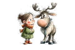 15 PNG Whimsical Cute Christmas Girl and Reindeer clipart Product Image 6