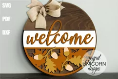 Autumn Welcome Sign SVG | Fall Leaves Door Hanger SVG Product Image 1
