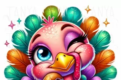 Colorful Watercolor Turkey PNG, Glitter Fall Turkey Design Product Image 3