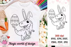 Easter coloring Shirt Svg, Dinosaur in bunny ears svg, Product Image 1
