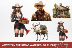 Western Christmas Watercolor Clipart Sublimation Product Image 1