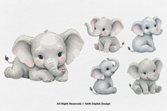 15 Bundle Watercolor Elephant Cute Happy Animal Wildlife Product Image 7