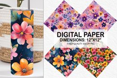 Funky Watercolor Flowers Digital Paper- Flowers Background Product Image 1