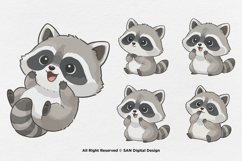 15 Bundle Watercolor Raccoon Cute Baby Animal Forest Wild Product Image 7