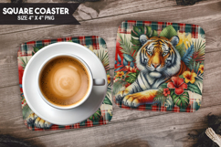 Tiger, Wild Animals, Buffalo Plaid Square Coaster PNG Product Image 1