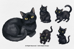 15 Bundle Watercolor Black Cats Lovers Kitten Fluffy Pet Product Image 7