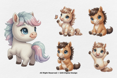 15 Bundle Watercolor Cute Horse Baby Foal Pony Unicorn Product Image 7
