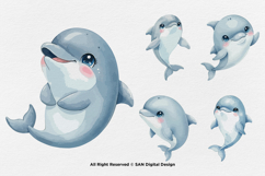 15 Bundle Watercolor Cute Dolphin Fish Animal Sea Ocean Kids Product Image 7