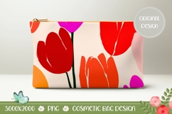 Abstract Tulips Cosmetic Bag, Floral Cosmetic Bag Design Product Image 1