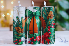 Merry Basketball Tumbler Wrap | Christmas Wrap Product Image 1