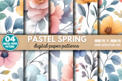 Pastel Spring Flower Pattern Digital Paper Background PNG Product Image 1