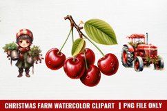 Watercolor Christmas Farm Clipart, Christmas Farm Clipart Product Image 1