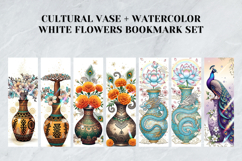 Cultural Vase &amp; Watercolor White Flowers Bookmark Set Product Image 7